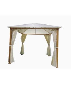 Gazebo da esterno euro garden "trento" in alluminio effetto legno con tende, 3x3 metri